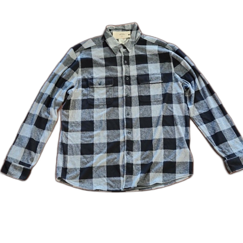 NWT True Grit Checks Flannel Long Sleeve Button Down Shirt, Black/Gray, Size M